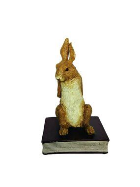 Vintage Rabbit Hare Standing on A Book Bookend, Bunny Figurine, Rustic Cottage